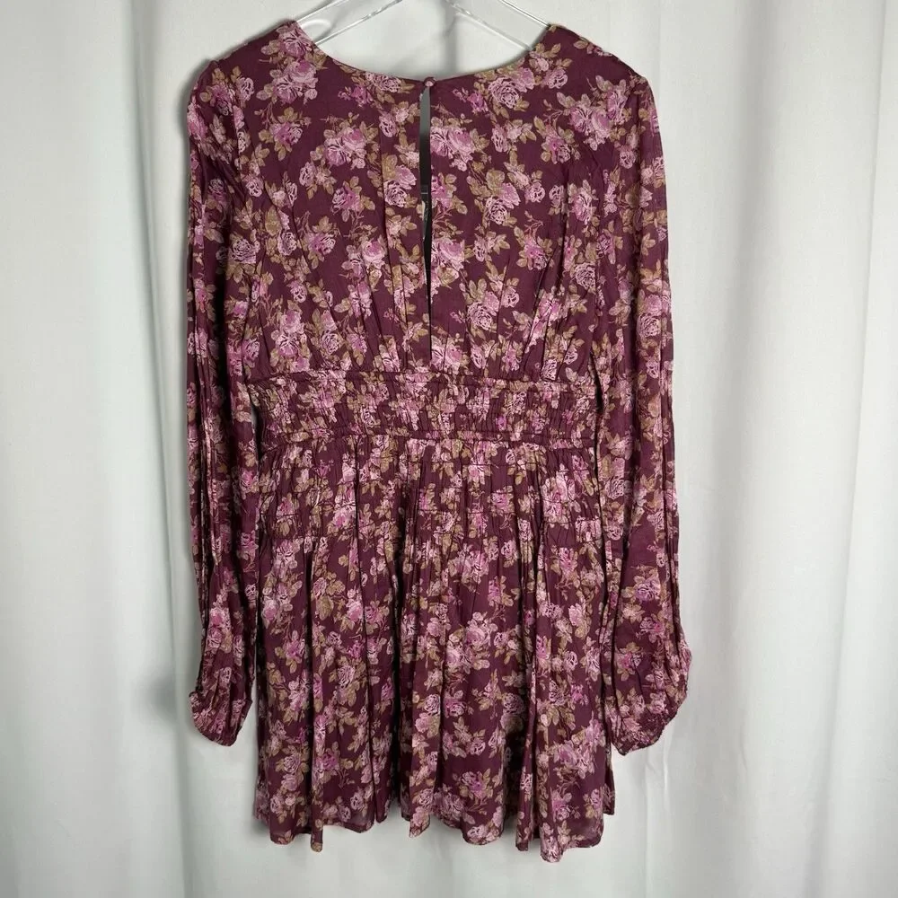 Free People “Keep You” Mini Dress In Berry Combo Floral Sz Small New